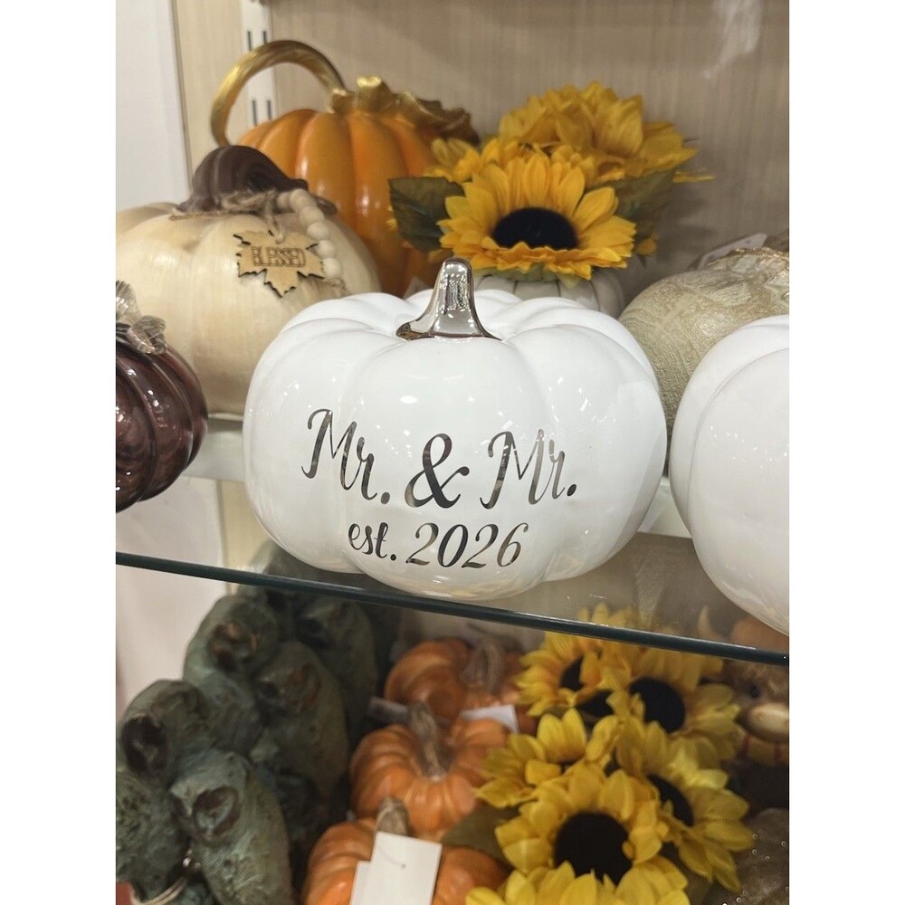 Martha Stewart MR. & MR. EST 2026 Ceramic Pumpkin White Silver Stem Small NEW
